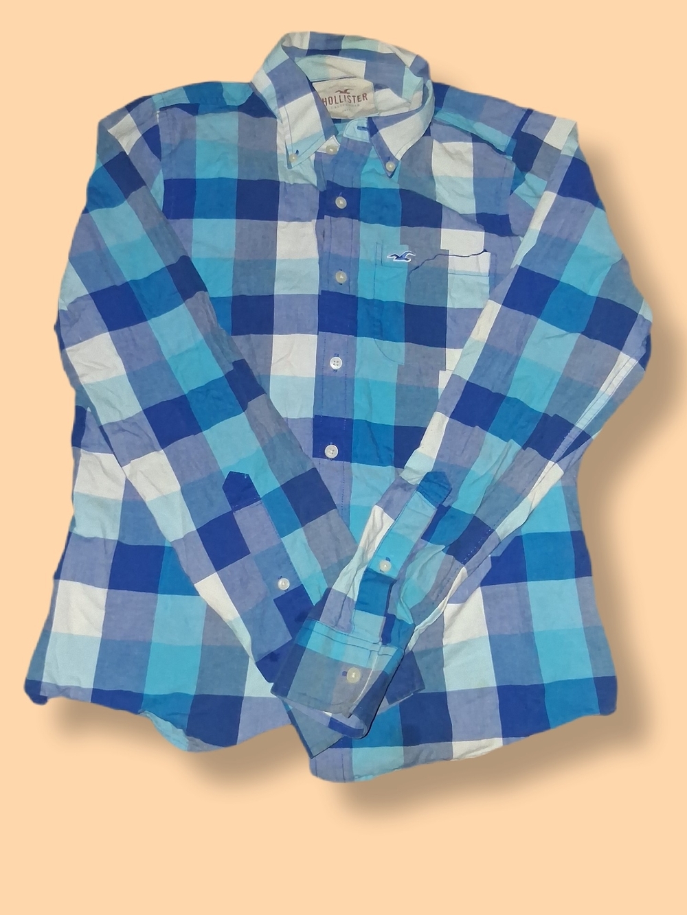 Hollister Men's Blue & White Check Button-Down Shirt